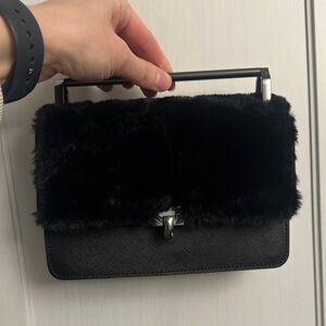 Botkier Black Faux-Fur Top Handle Wristlet